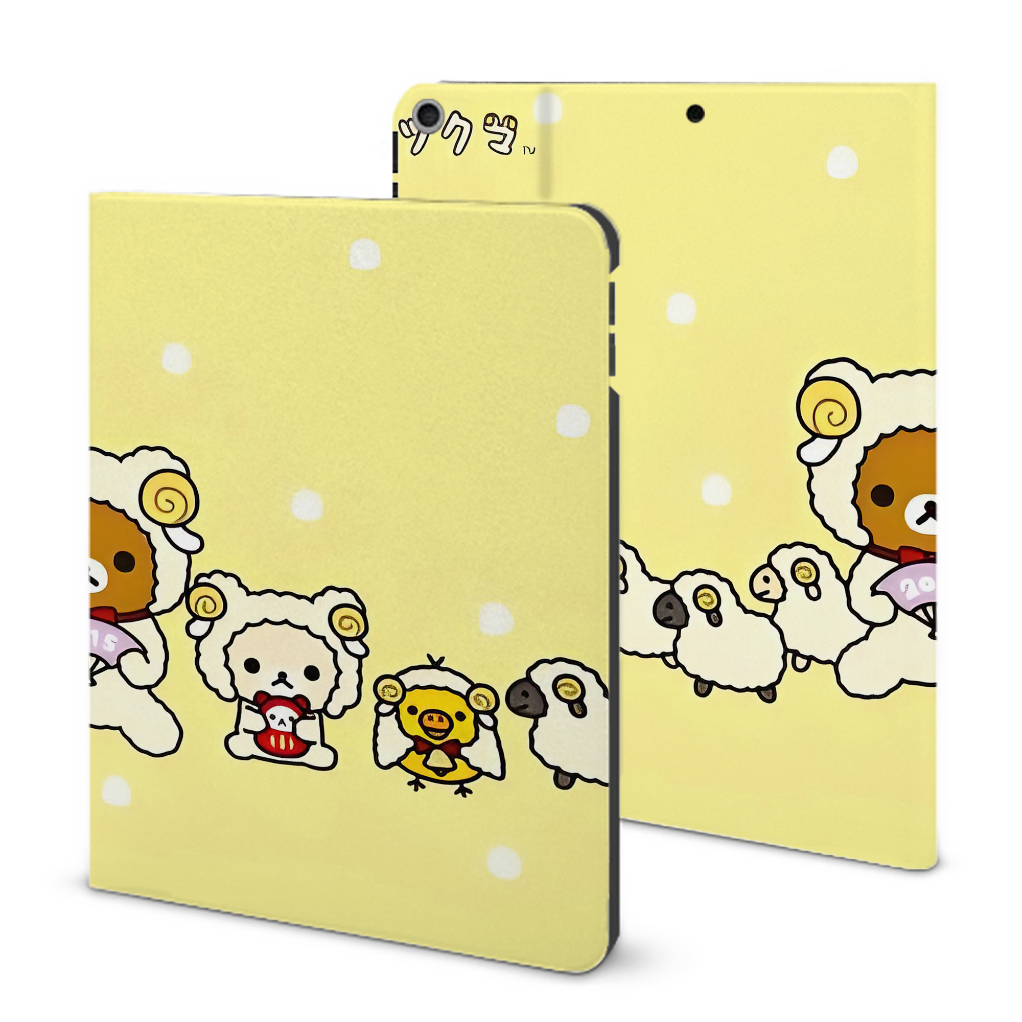（画像用） リラックマ リラックマ キイロイトリ Rilakkuma Korilakkuma Kiiroitori IPad ケース ブック型 PUレザー TPU 耐衝撃 軽量 薄型 ペン収納なし 全面保護 IPad 各モデル対応
